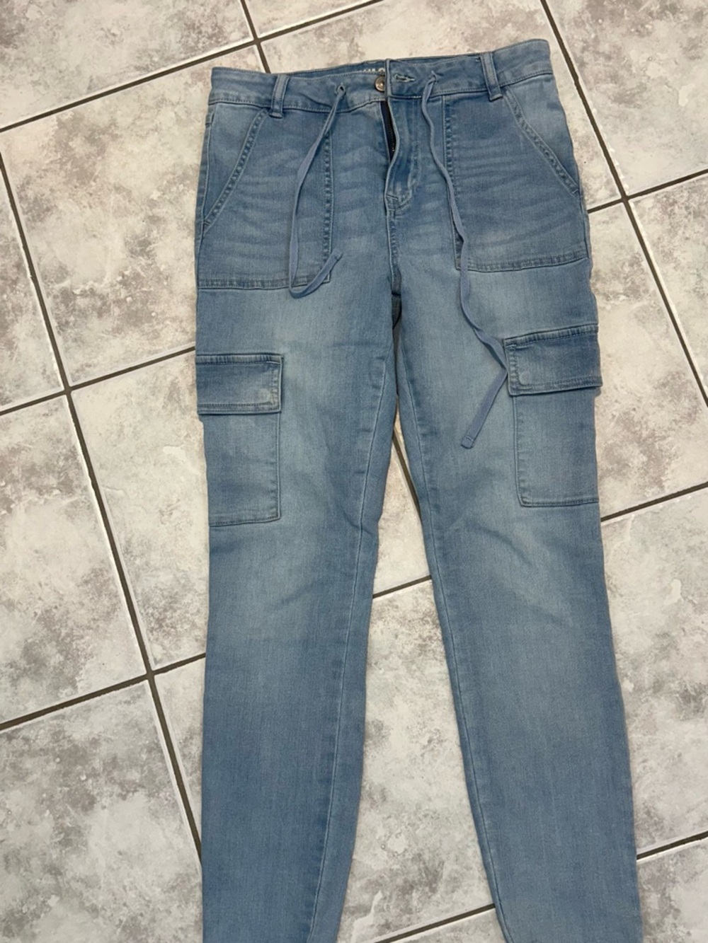 Rewash Light Blue Straight-Leg Cargo Jeans with Drawstring